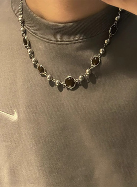 虎眼石项链男夏季不掉色简约新款饰品女高级感嘻哈潮配饰百搭吊坠