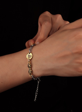 复古藏式民族风黄金色金刚杆手链男小众设计感简约轻奢时尚手饰品