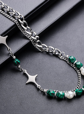 十字星项链男拼接绿珠高级感百搭个性设计夏季配饰女小众简约饰品