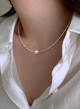 碎银珍珠项链女ins新款小众时尚锁骨链简约设计高级感颈链
