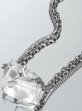 男士嘻哈小众十字架双层链条拼接项链个性百搭配饰冷淡风复古饰品