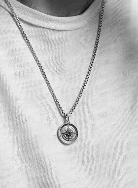 指南针罗盘锆石项链男时尚百搭小众设计个性锁骨链高级感饰品配饰