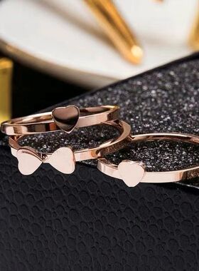 轻奢网红同款玫瑰金色爱心戒指三合一可拆分指环送朋友闺蜜礼物