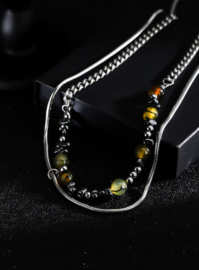 项链男天然碎石拼接高级感个性轻奢风百搭夏季配饰女小众简约饰品