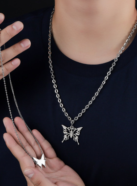 蝴蝶吊坠项链钛钢不掉色高级感时尚百搭男女个性潮流饰品设计