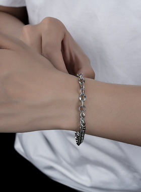 欧美不锈钢压光手链男士简约嘻哈O形钛钢链霸气朋克风手饰品