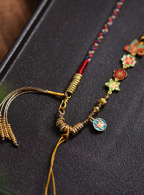 唐卡挂坠绳手搓棉线锁骨链手工编织藏式吊坠绳五路财神翡翠项链绳