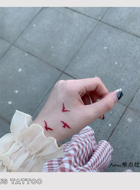 红色手腕锁骨手臂海鸥彩色纹身贴防水女持久高级一次性学生可洗潮