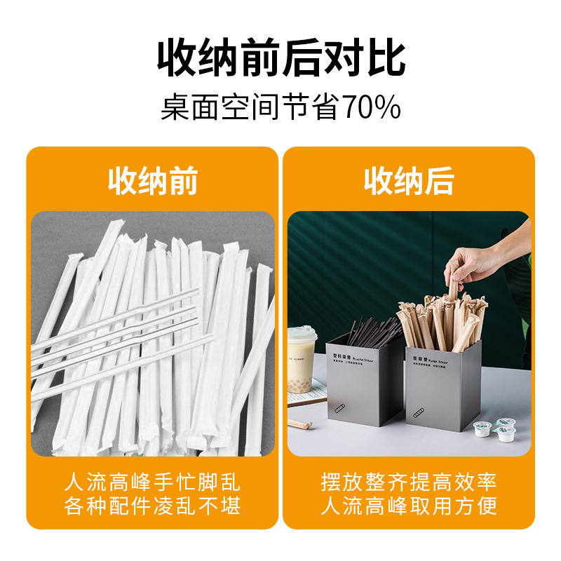 桌面餐具收纳盒奶茶店不锈钢商用吸管盒纸巾盒杯套盒冰淇淋勺盒子