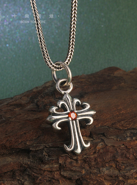 复古925银男女十字架项链