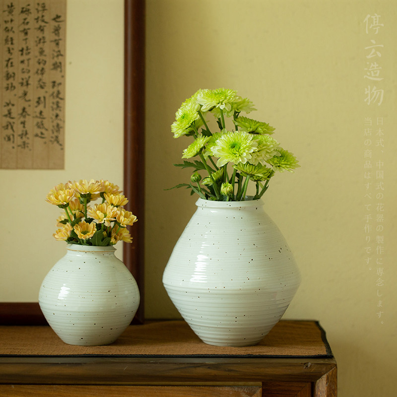 手工粗陶花瓶侘寂风月亮罐复古做旧老陶罐日式插花瓶客厅装饰摆件_虎窝淘