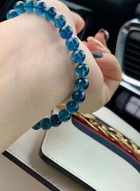 巴西天然蓝色单圈玻璃体碧玺手串