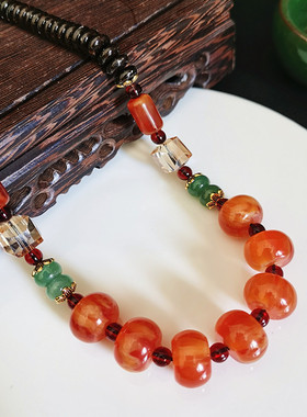 经典藏式蜜蜡饼子项链红血琥珀