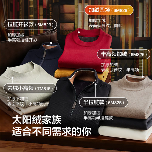 【太阳绒】红豆毛衣男款含羊毛秋冬毛衫黑色加厚加绒保暖针织衫男 - 图3