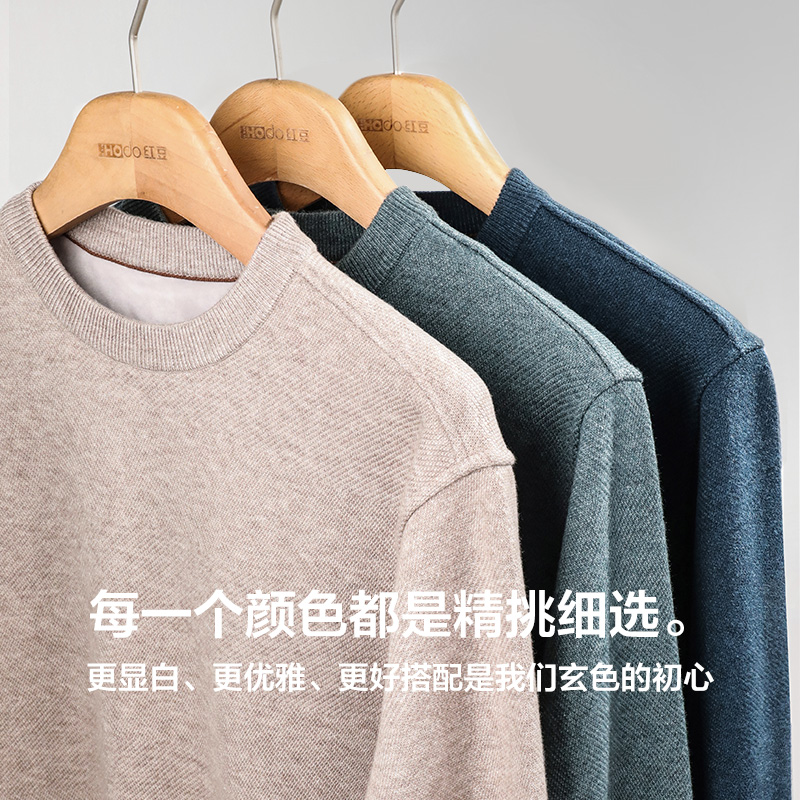 红豆男装2021圆领冬加绒男毛衫 红豆针织衫/毛衣
