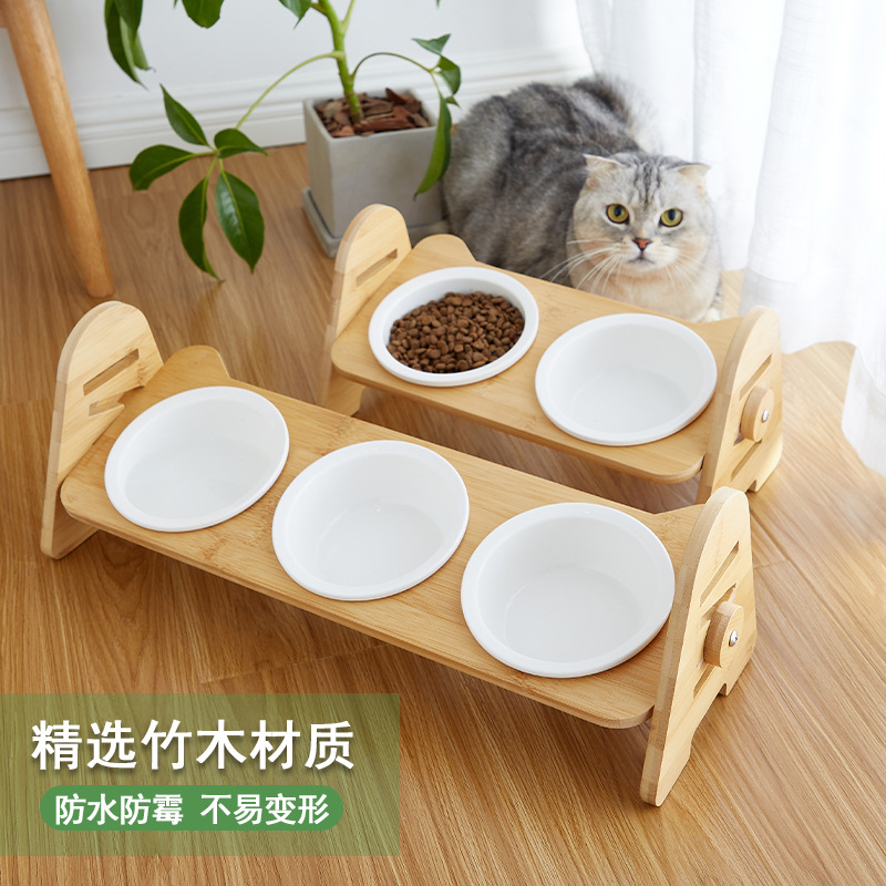 陶瓷猫碗不锈钢双碗猫食盆猫盆狗碗猫粮碗猫饭盆水碗猫碗架餐桌 - 图2