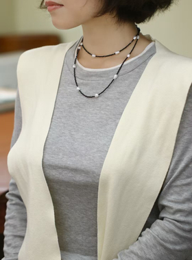 淡水keshi珍珠黑尖晶石满天星毛衣链长款项链秋冬天实用多戴款