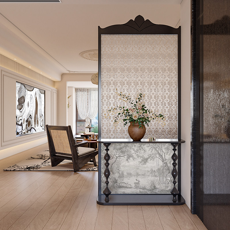 法式混搭风实木海棠玻璃屏风隔断客厅玄关置物架艺术风景移动座屏,淘宝优惠券,粉丝福利购,淘宝优惠卷