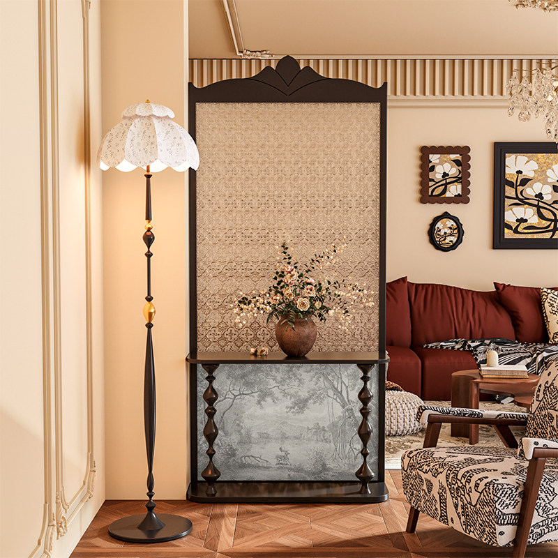 法式混搭风实木海棠玻璃屏风隔断客厅玄关置物架艺术风景移动座屏,淘宝优惠券,粉丝福利购,淘宝优惠卷