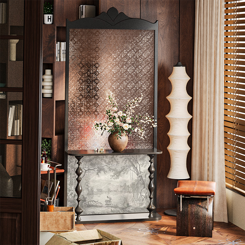 法式混搭风实木海棠玻璃屏风隔断客厅玄关置物架艺术风景移动座屏,淘宝优惠券,粉丝福利购,淘宝优惠卷
