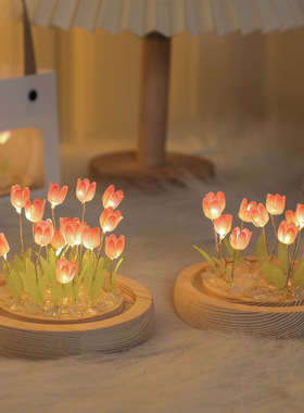 梦幻玻璃球创意手工diy仿真花郁金香发光小夜灯摆件玩具生日礼物