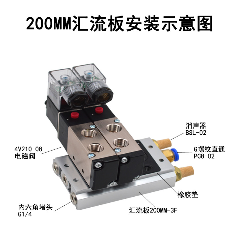 电磁阀底座4V210-08串联汇流板200M系列2F3F4F5F6F7F8F9F10F位联-图0