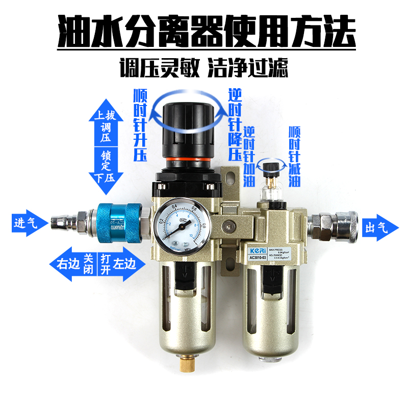 优质SMC型气源处理油水分离过滤器AC3010-03/4010-04两联件 铁罩 - 图0