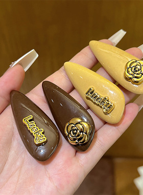 韩版气质奶咖系字母山茶花发夹侧边夹刘海夹发饰头饰发夹鸭嘴夹女