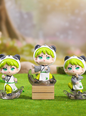 国潮墨武熊猫盲盒创意办公桌面摆件送朋友生日礼物卡通家居装饰