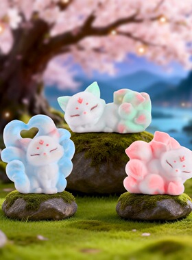 新款古风九尾极狐植绒盲盒桌面摆件创意国潮九尾狐家居装饰品批发