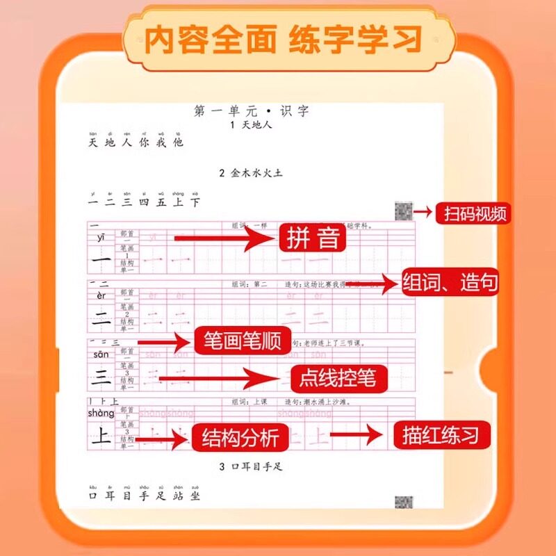 人教版同步练字帖一二三四五六年级语文上下册 小学通用 同步练字帖人教版看拼音写字词每日一练楷书硬笔临摹描红控笔