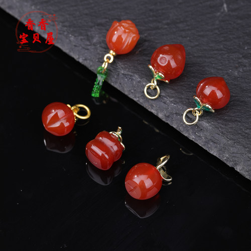 天然红玛瑙柿子桃子吊坠 diy手工串珠项链百搭配饰女时尚柿子配件 - 图1