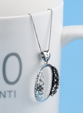 纯银吊坠空托diy镶嵌绿松石琥珀