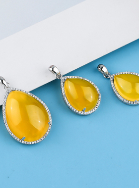 925银水滴形镶嵌碧玺吊坠空托