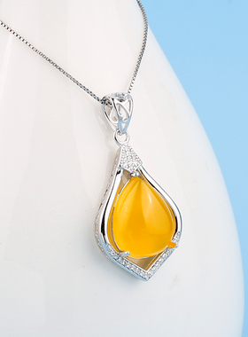 纯银镶嵌蜜蜡吊坠空托