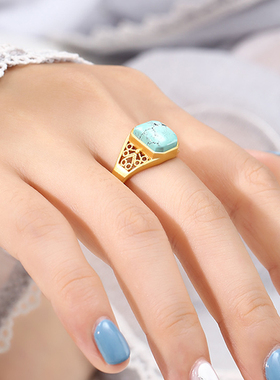 复古国潮方戒指空托男女镶嵌空托