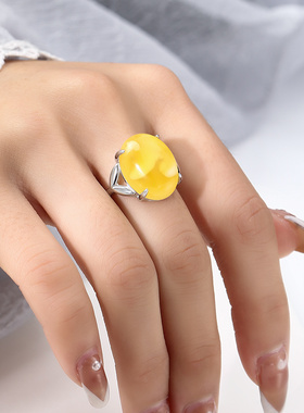 椭圆形翡翠女戒指空托DIY配件