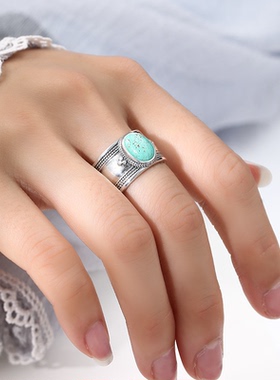 绿松石琥珀椭圆蛋形戒指空托配件