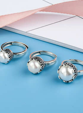 纯银戒指空托diy镶嵌蜜蜡绿松