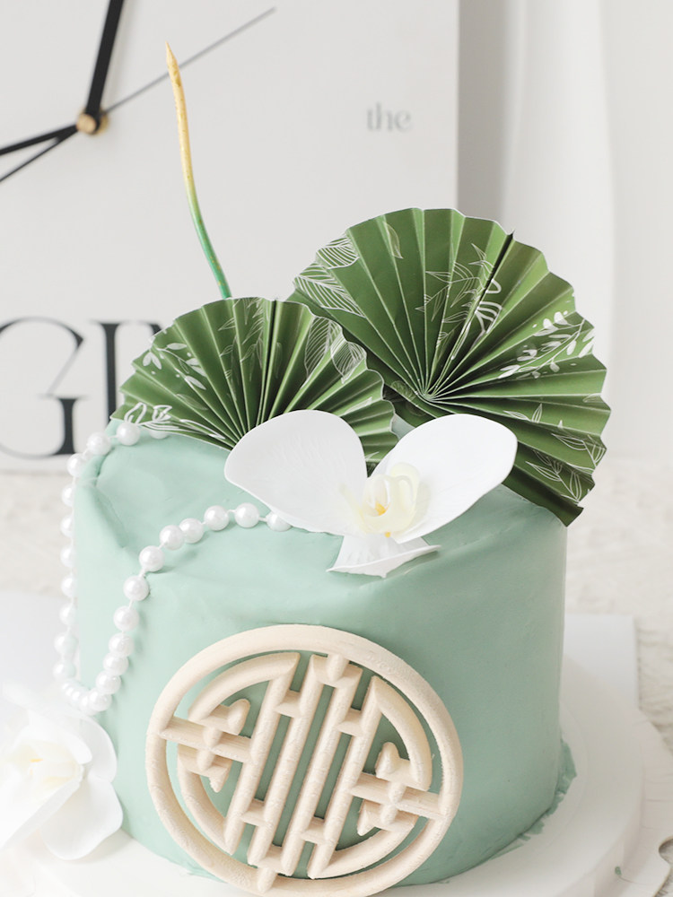 烘焙蛋糕装饰摆件绿色系国风折扇木制屏风生日派对中式甜品插件,淘宝优惠券,粉丝福利购,淘宝优惠卷