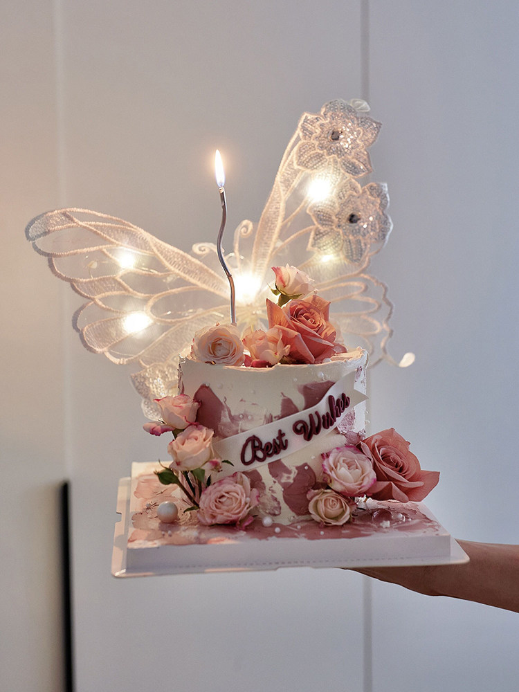 情人节佳妍网红烘焙蛋糕装饰摆件唯美带灯刺绣蝴蝶生日小仙女插件,淘宝优惠券,粉丝福利购,淘宝优惠卷