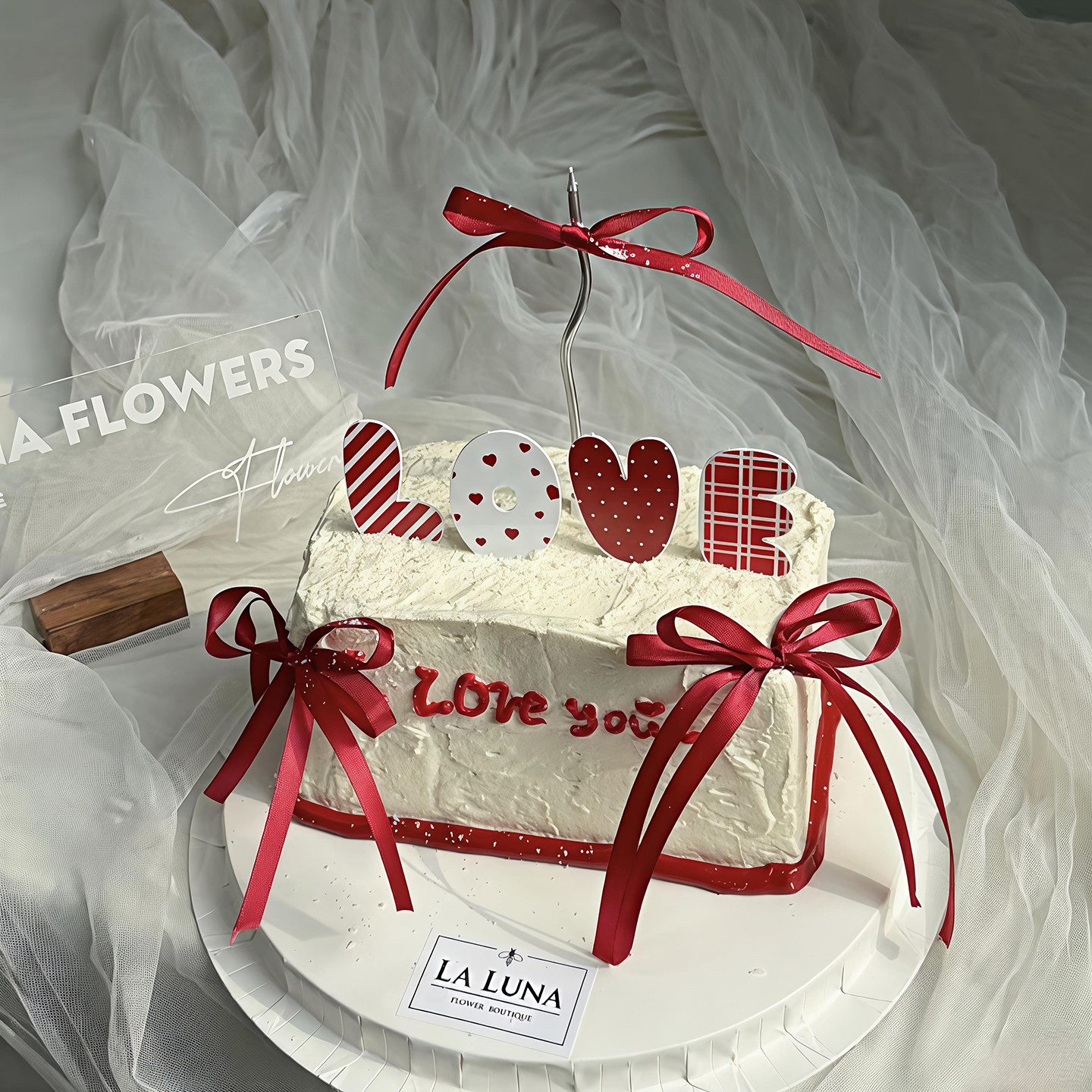 包邮网红2.14情人节蛋糕装饰摆件亚克力印花红白LOVE红色丝带插件,淘宝优惠券,粉丝福利购,淘宝优惠卷