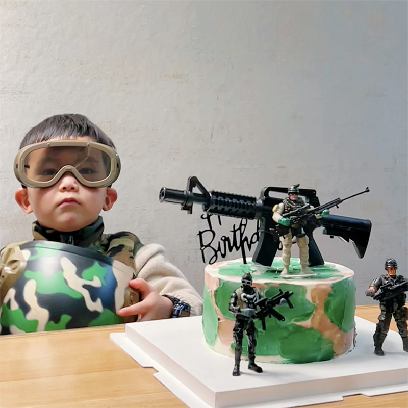 包邮网红生日蛋糕装饰摆件军事主题玩具枪坦克飞机特种兵男孩插件 - 图2