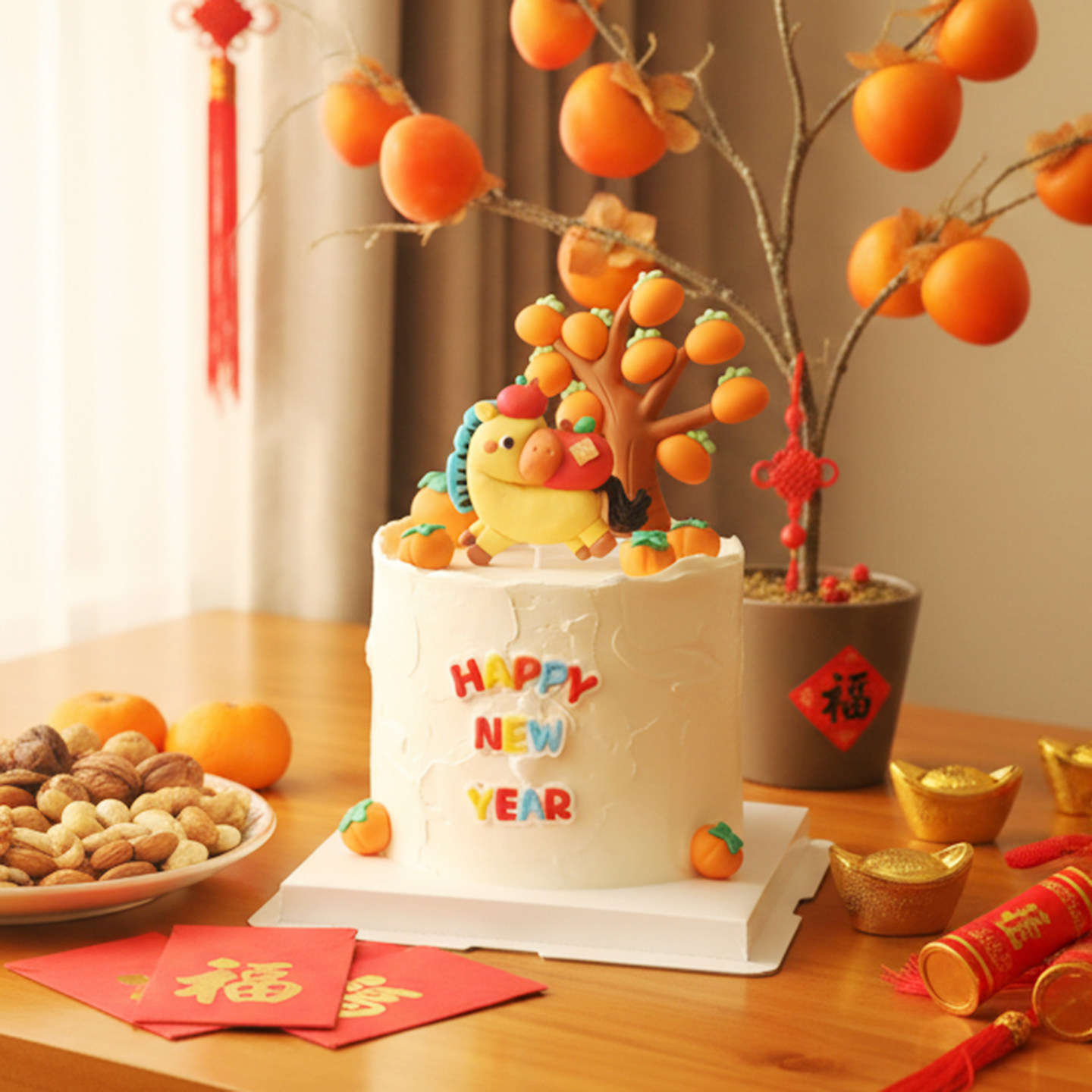 网红烘焙马宝宝新年生日平安大吉装饰摆件蛋糕软陶柿子树甜品插件,淘宝优惠券,粉丝福利购,淘宝优惠卷