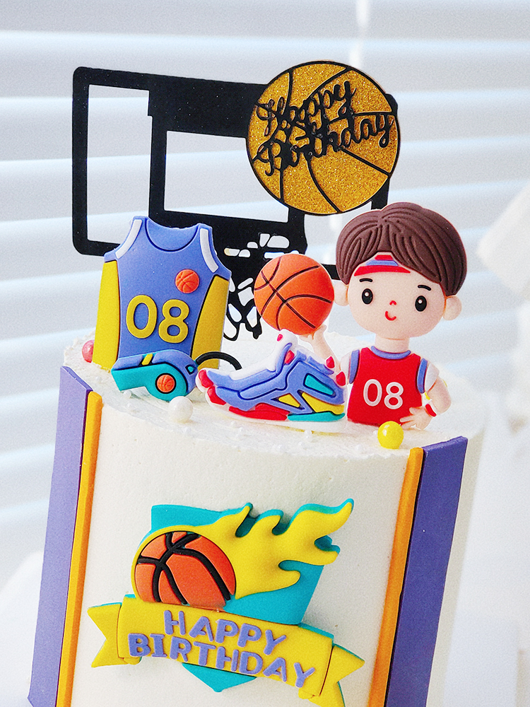 烘焙蛋糕装饰插件篮球少年球鞋加油软胶男孩卡通可爱生日插件套装-图3