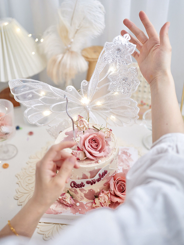 情人节佳妍网红烘焙蛋糕装饰摆件唯美带灯刺绣蝴蝶生日小仙女插件,淘宝优惠券,粉丝福利购,淘宝优惠卷