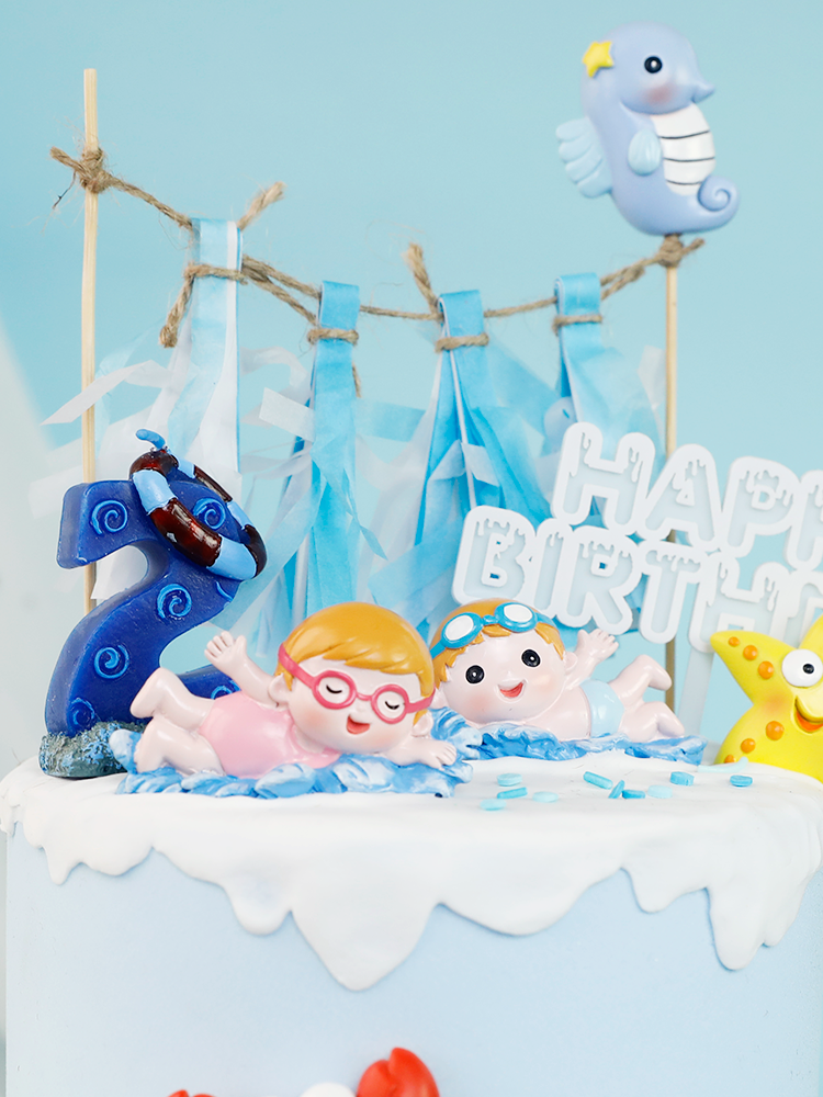 烘焙蛋糕装饰摆件海洋游泳男孩螃蟹海星海马宝宝生日插旗动物插件,淘宝优惠券,粉丝福利购,淘宝优惠卷