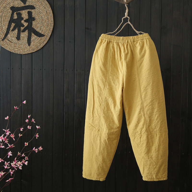 2025秋冬新款棉麻夹棉女裤松紧腰加厚保暖棉裤显瘦哈伦裤长裤子,淘宝优惠券,粉丝福利购,淘宝优惠卷