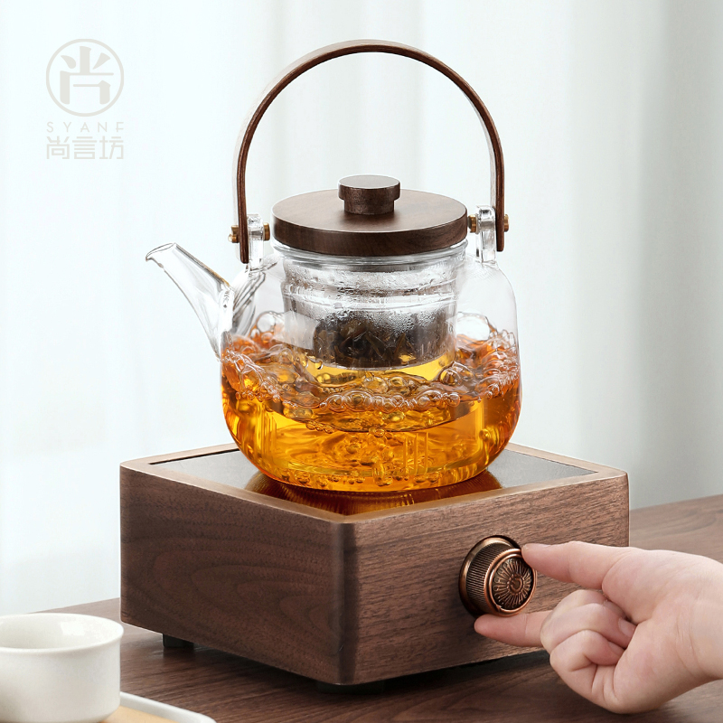 尚言坊严选北美胡桃木电陶炉煮茶器玻璃烧水壶煮茶壶小型电炉套装