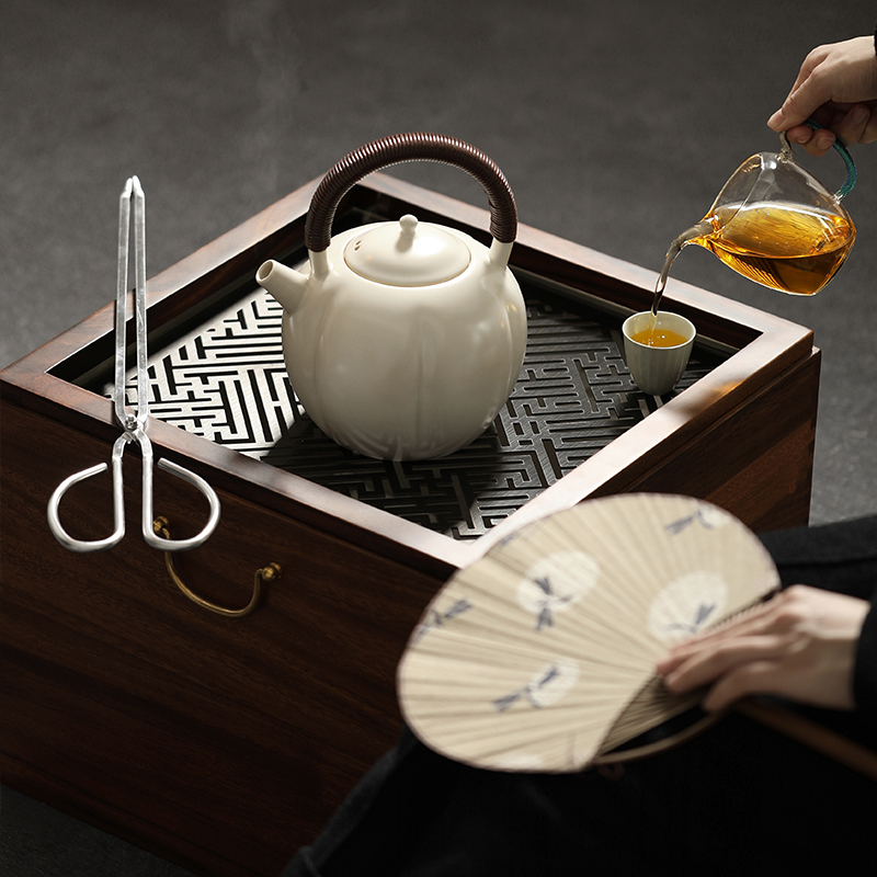 尚言坊 日式火钵围炉煮茶桌炭火炉煮茶炉煮茶壶烤茶炉箱碳烤全套